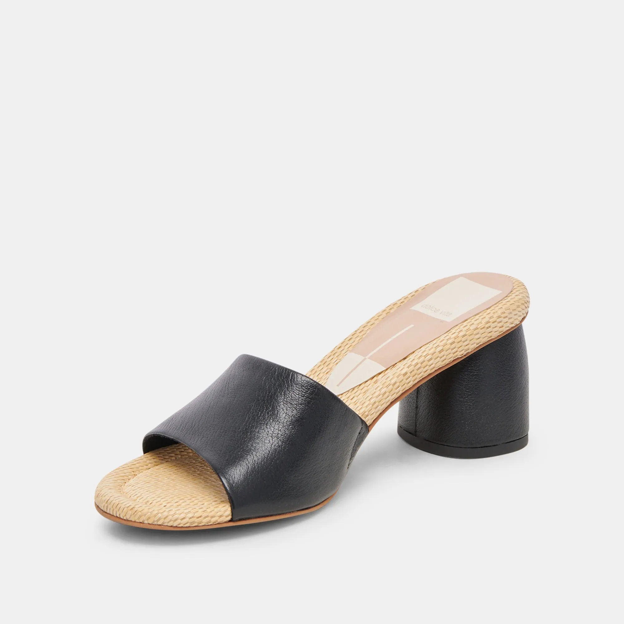 MINNY RAFFIA HEELS BLACK LEATHER