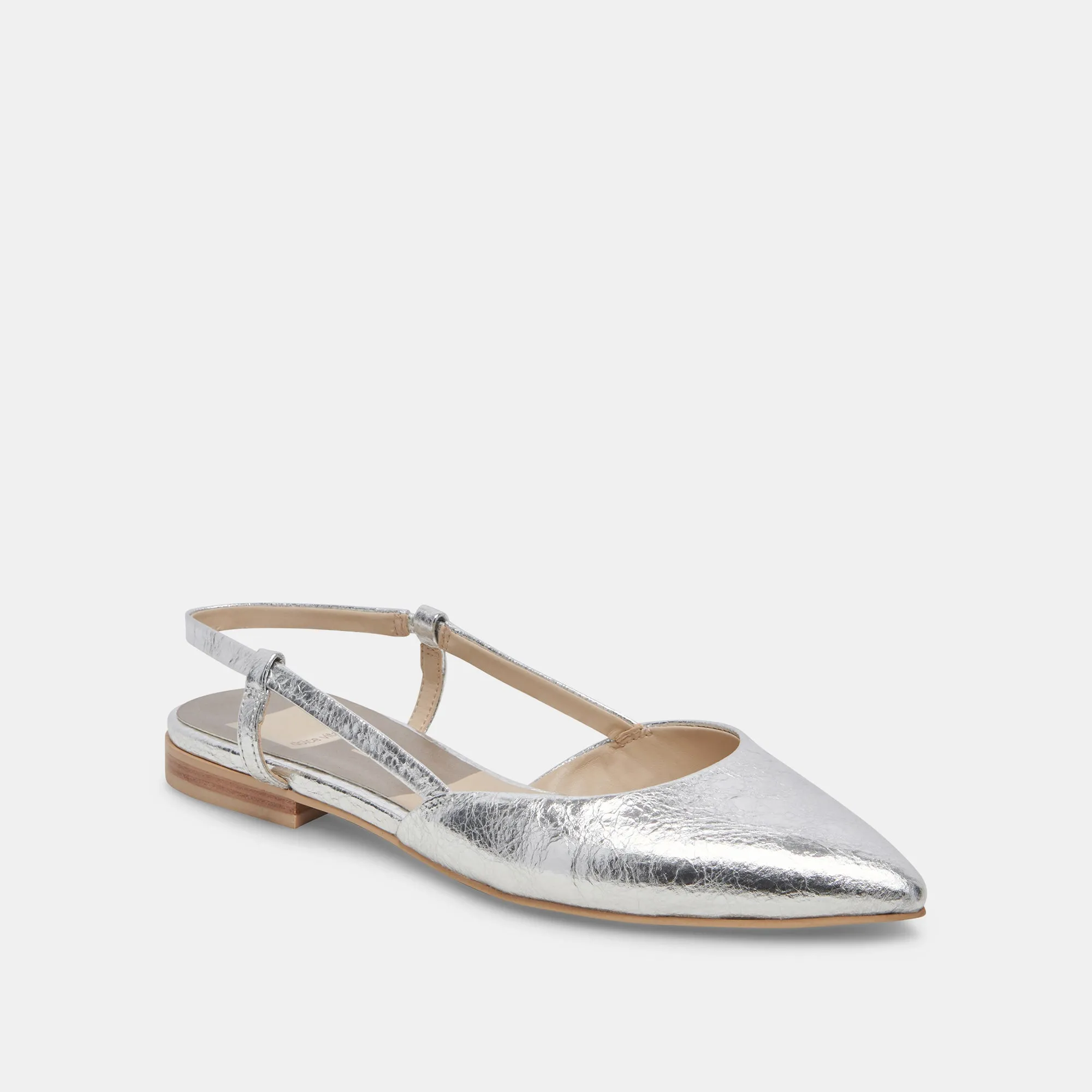 NARAH FLATS SILVER METALLIC LEATHER