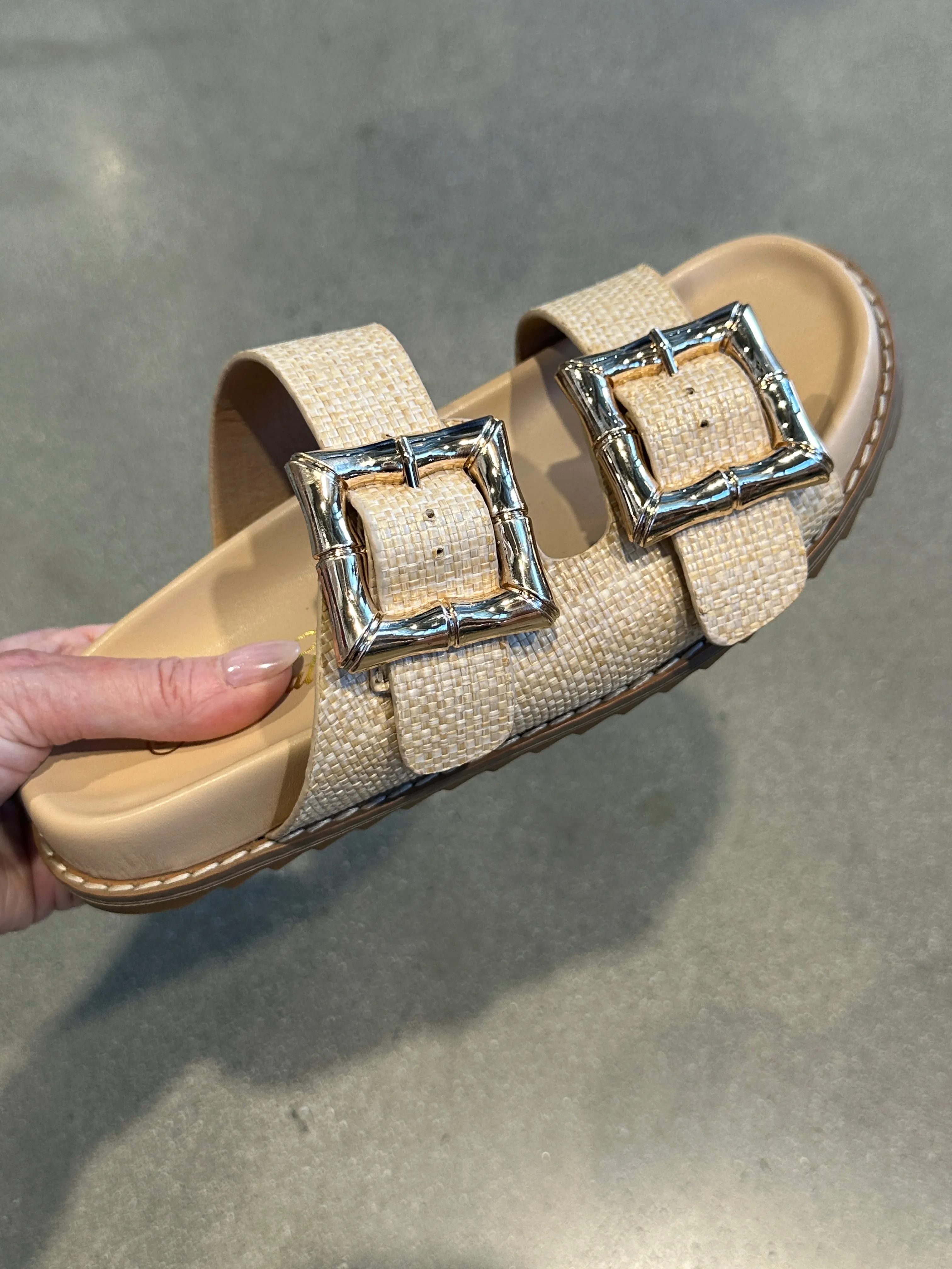 NEW!! Devon Buckle Sandal in Raffia