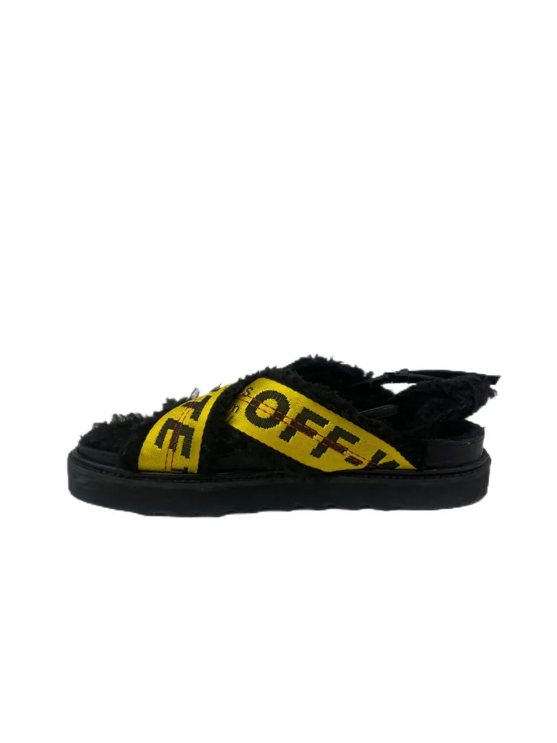 Off-White Black & Yellow Furry Cross Strap Sandals. Size: 37