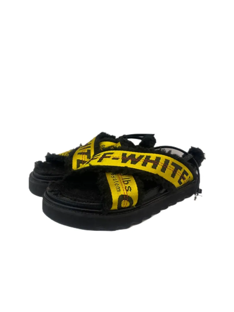 Off-White Black & Yellow Furry Cross Strap Sandals. Size: 37