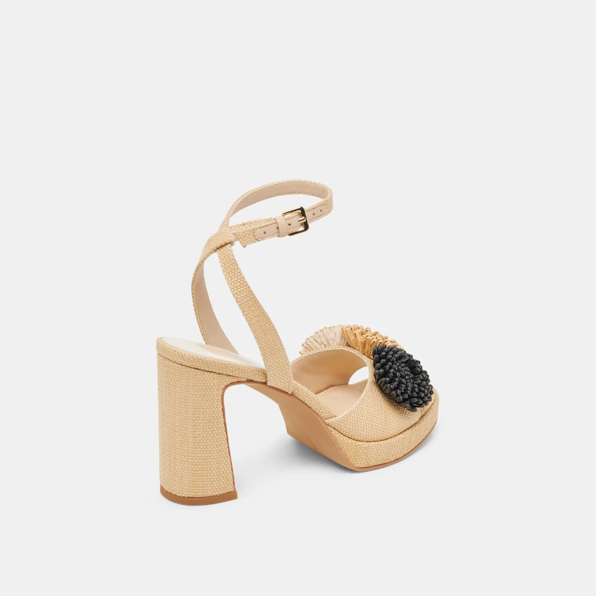 OLIVEA HEELS BLACK NATURAL RAFFIA