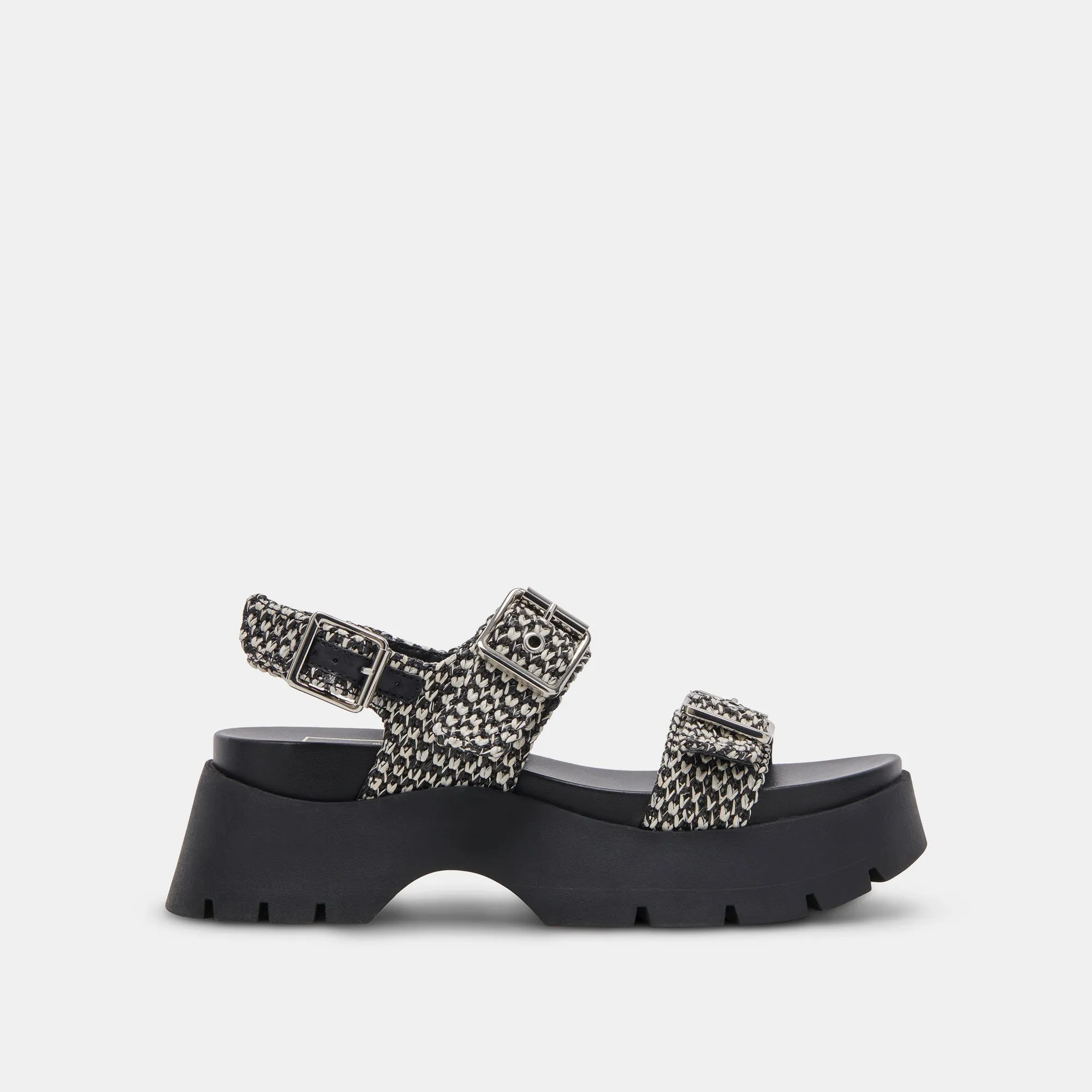 PALDA SANDALS BLACK WHITE RAFFIA