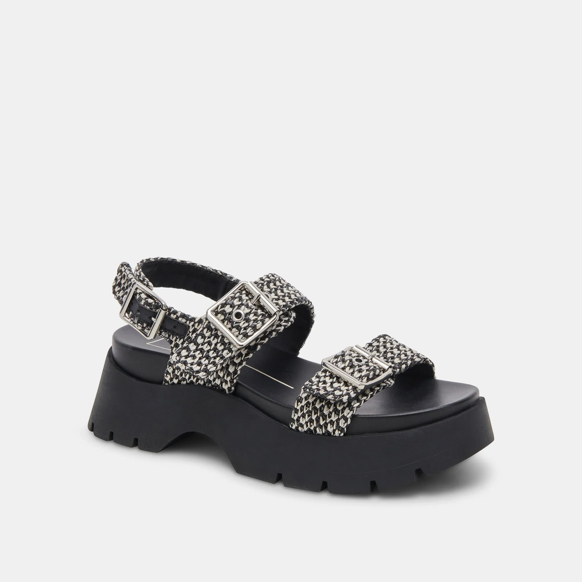 PALDA SANDALS BLACK WHITE RAFFIA