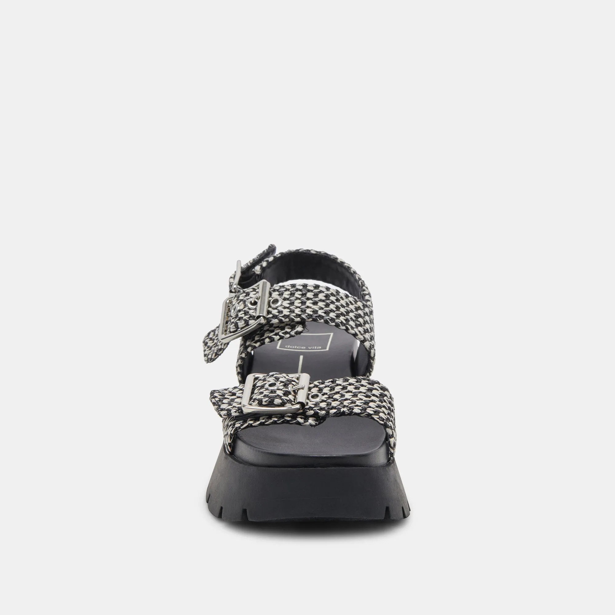 PALDA SANDALS BLACK WHITE RAFFIA