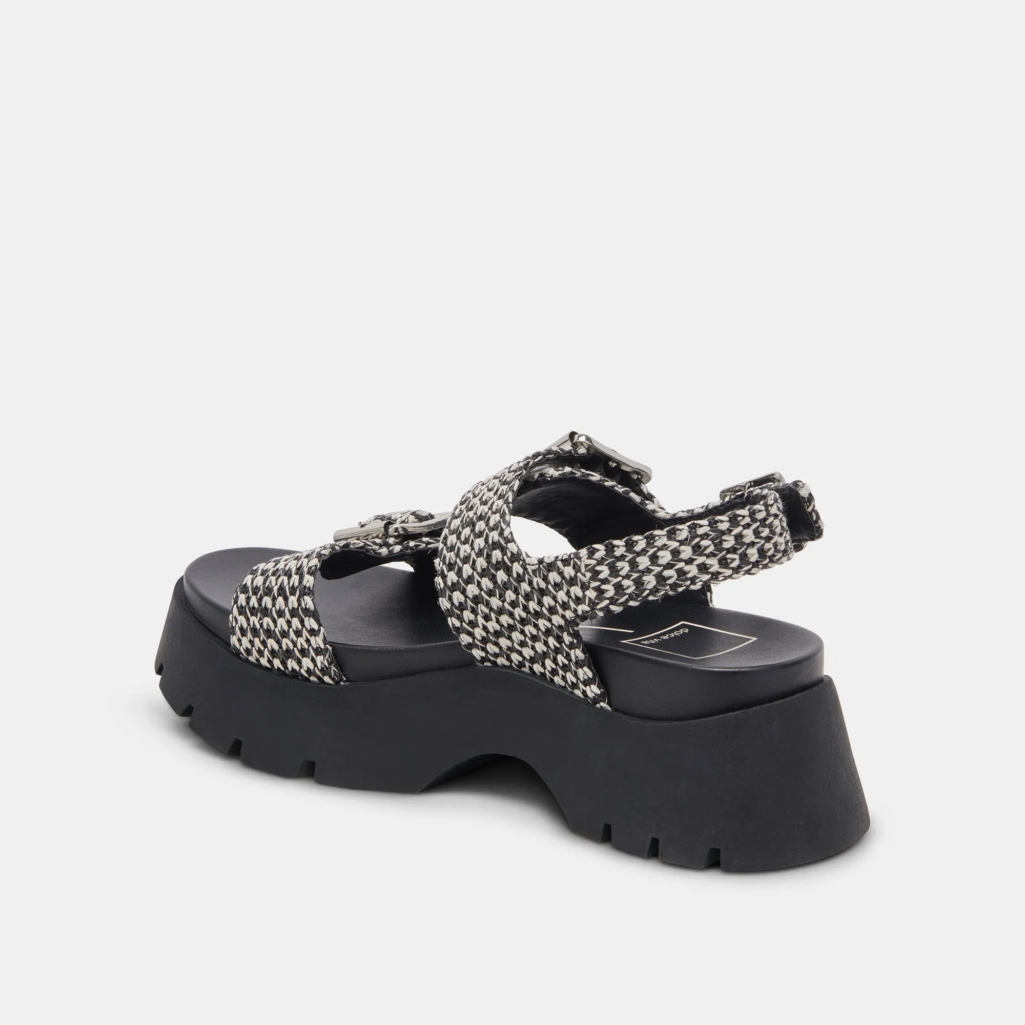 PALDA SANDALS BLACK WHITE RAFFIA