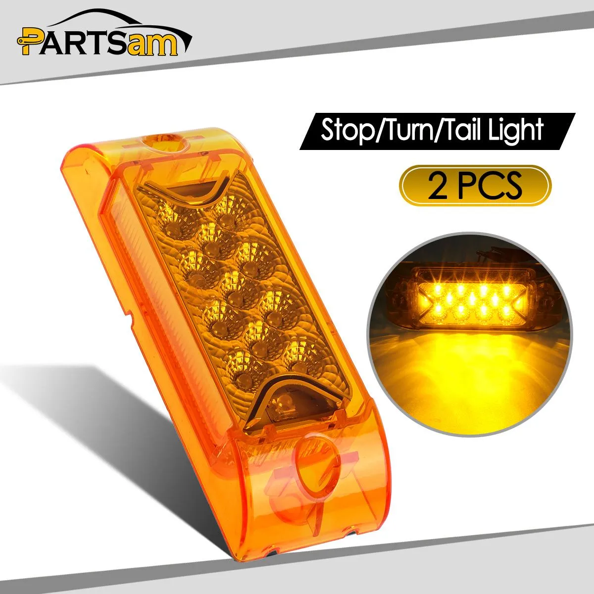 Partsam PAIR 6inch Amber LED Reflective Rectangle Clearance Side Marker Light Trailer 13LED, 6x2 trailer lights, Faceted led marker lights