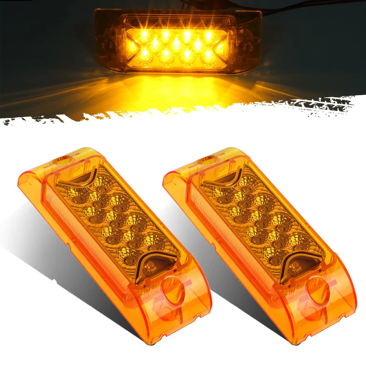 Partsam PAIR 6inch Amber LED Reflective Rectangle Clearance Side Marker Light Trailer 13LED, 6x2 trailer lights, Faceted led marker lights