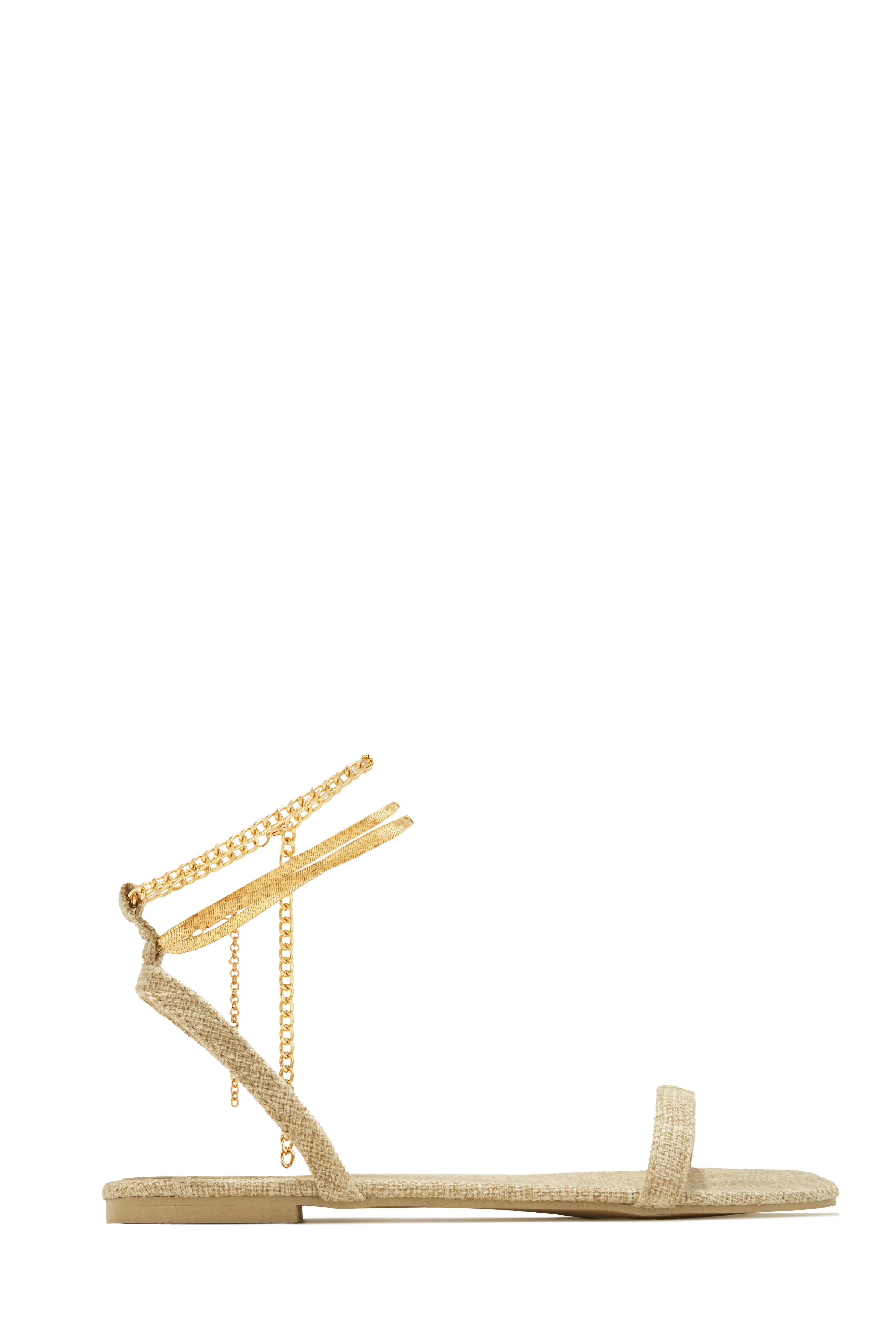 Perfect Affair Gold Chain Sandals - Natural