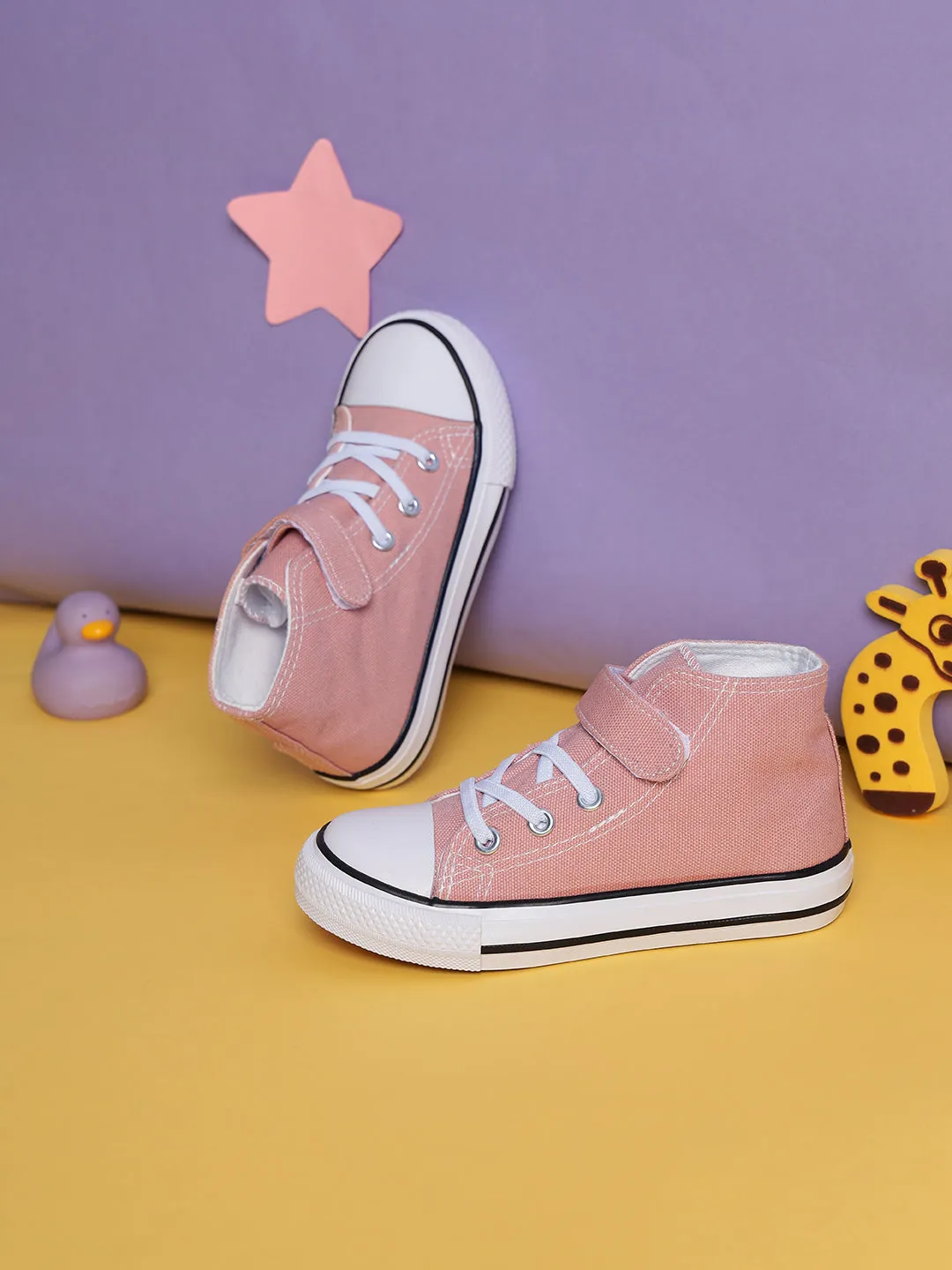 Pink Canvas Stylish Velcro Sneakers For Kids-Unisex (TC-VKCAN4-PNK)