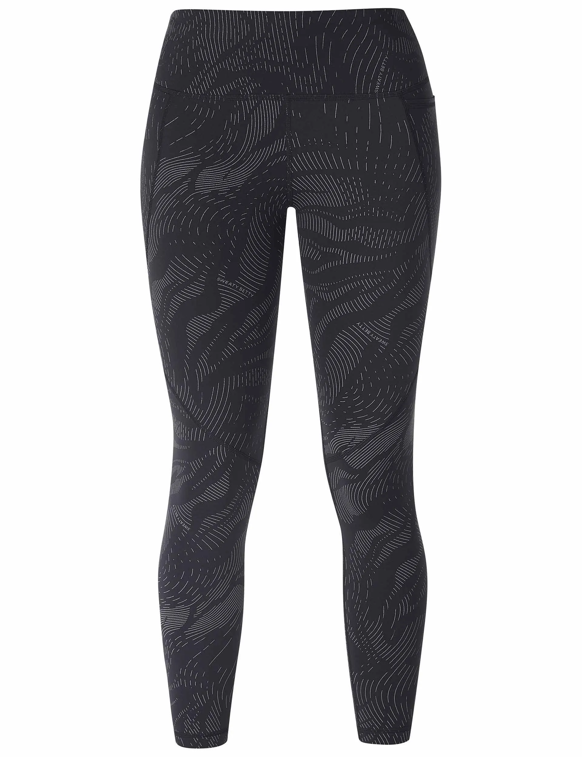 Power 7/8 Reflective Gym Leggings - Black Wavey Reflective Print