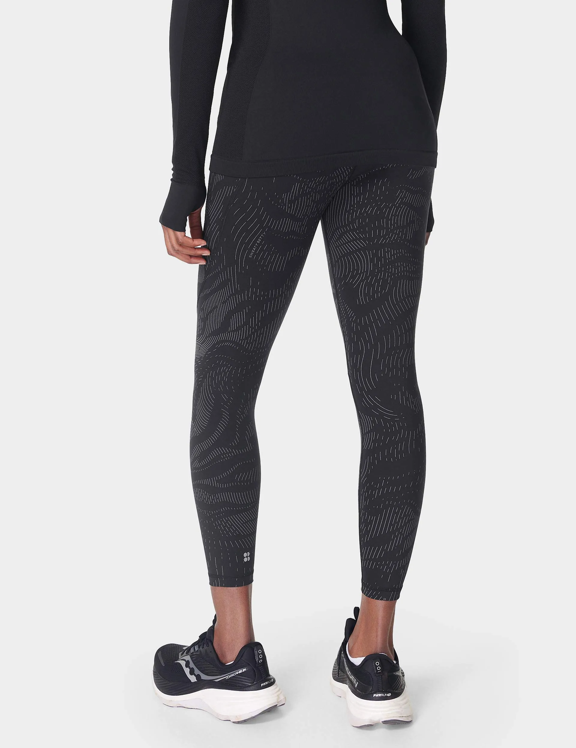 Power 7/8 Reflective Gym Leggings - Black Wavey Reflective Print