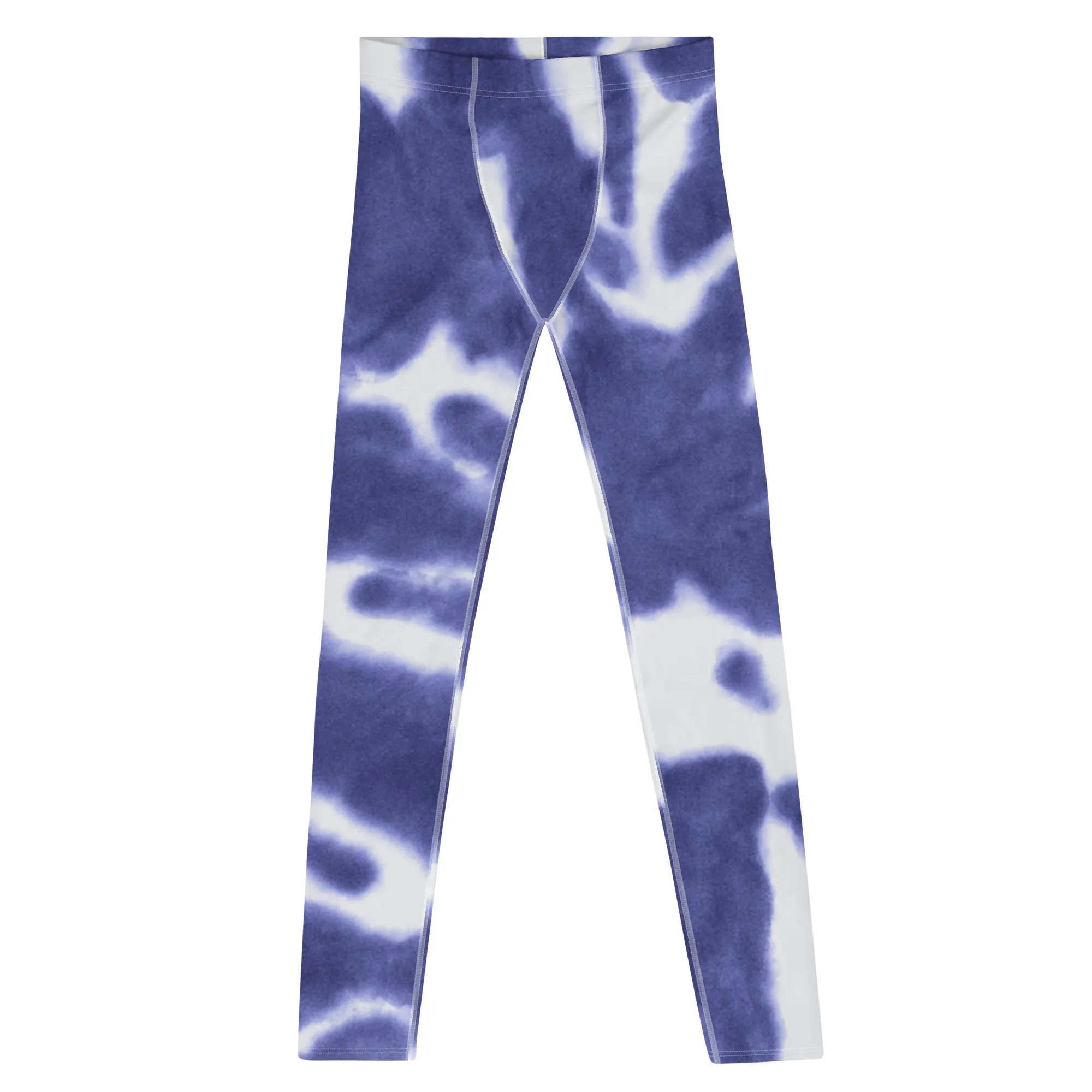 Purple Blue Tie Dye Meggings, Best Abstract Men's Tie Dye Leggings For Workout-Made in USA/EU/MX