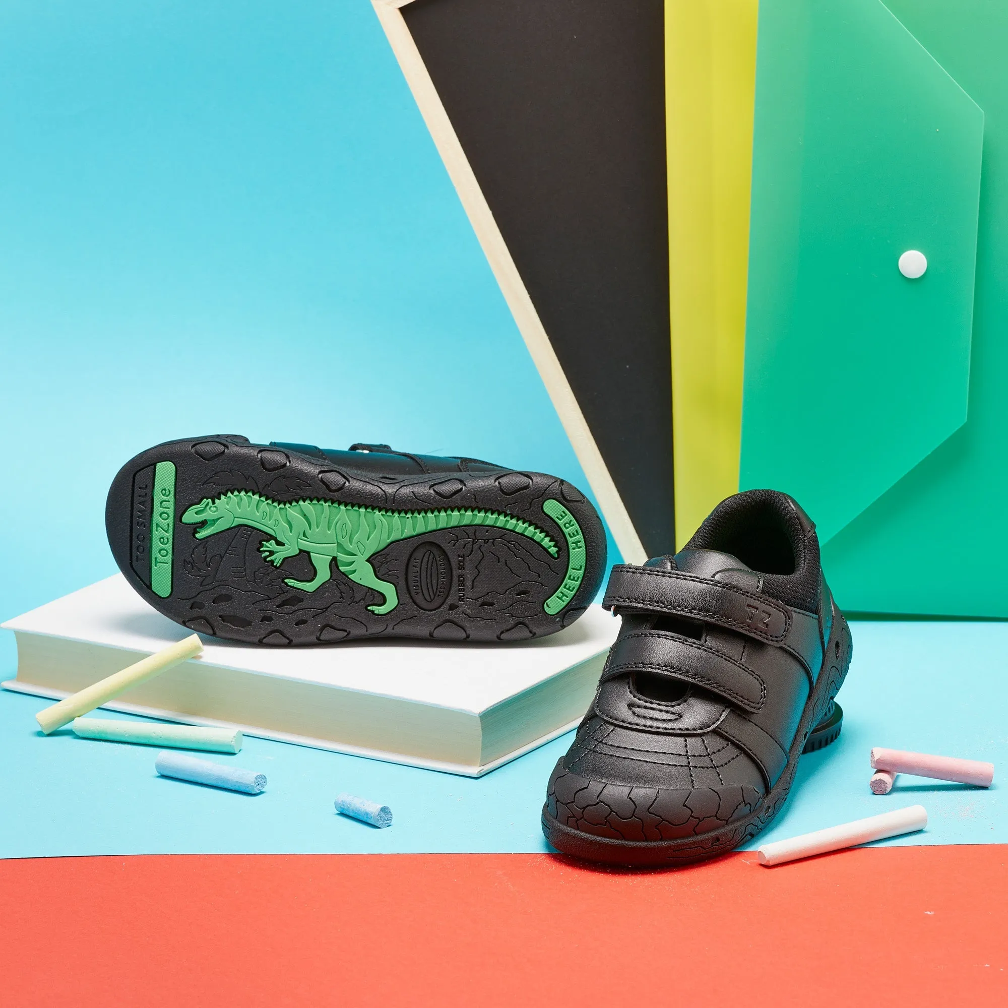 REBEL - Boys Dinosaur School Shoes