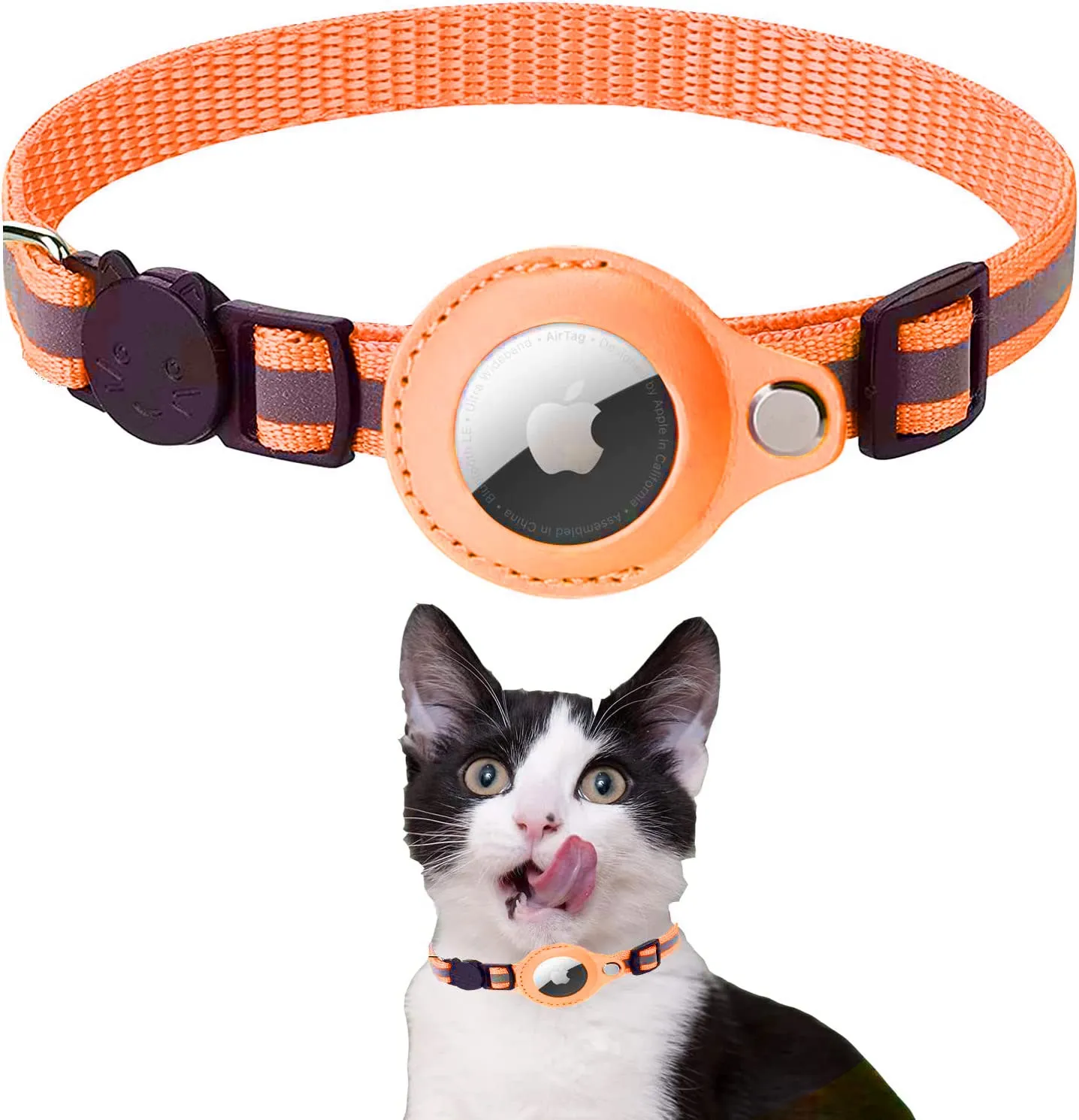 Reflective Airtag Holder Case Cat Puppy Collar-Orange