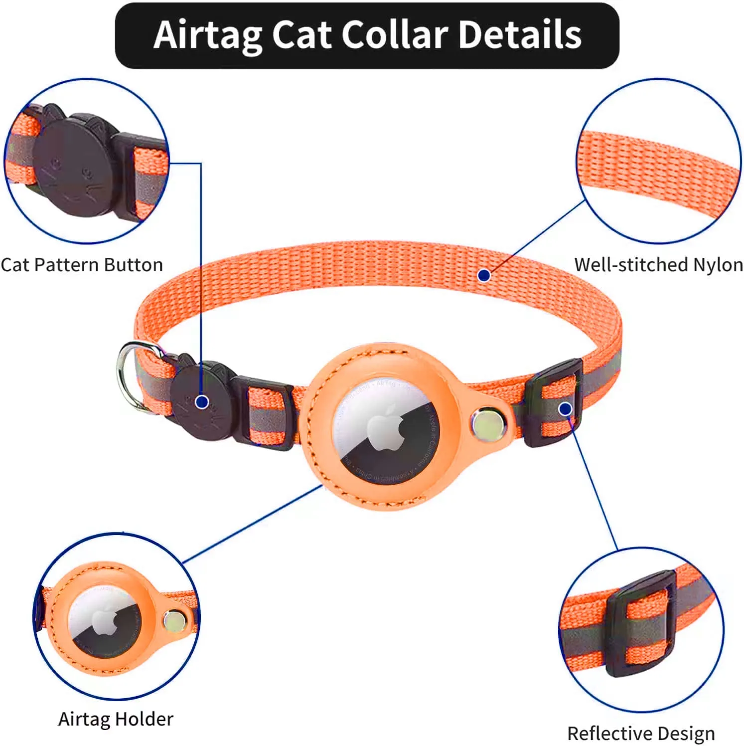 Reflective Airtag Holder Case Cat Puppy Collar-Orange