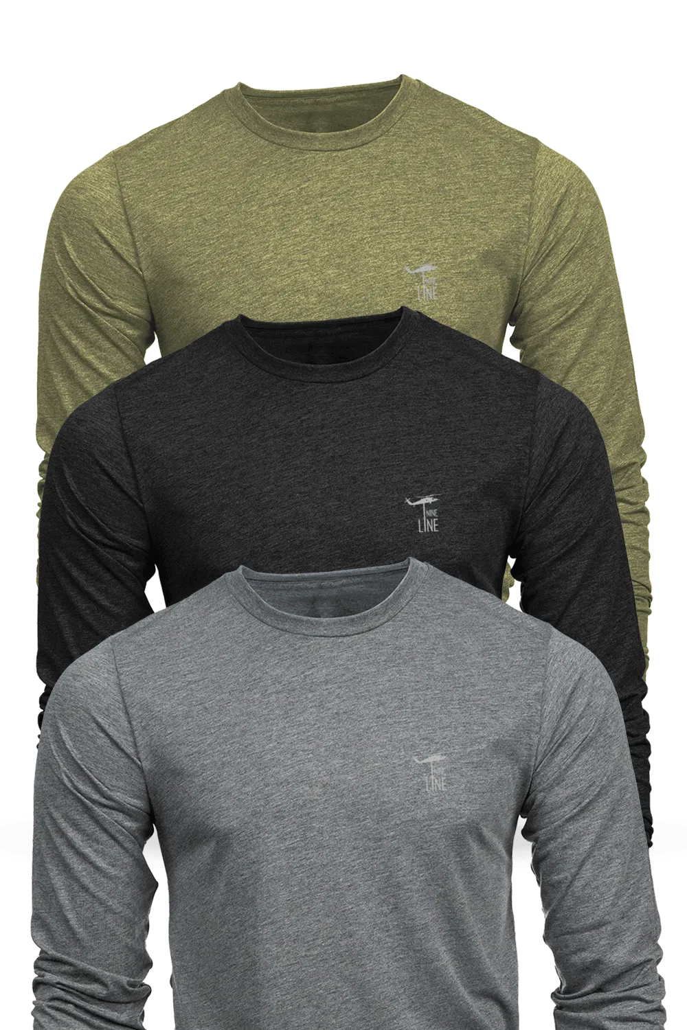 Reflective Dropline Logo - Athletic Long Sleeve T-Shirt 3-Pack