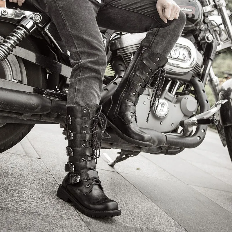 Retro Punk Leather Motorcycle Boots