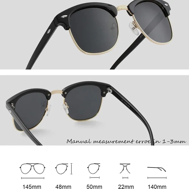 Retro Semi-Rimless Polarized Sunglasses for Driving with 100% UV Blocking