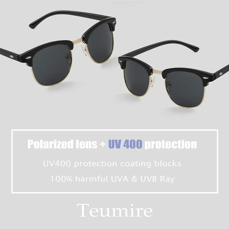 Retro Semi-Rimless Polarized Sunglasses for Driving with 100% UV Blocking