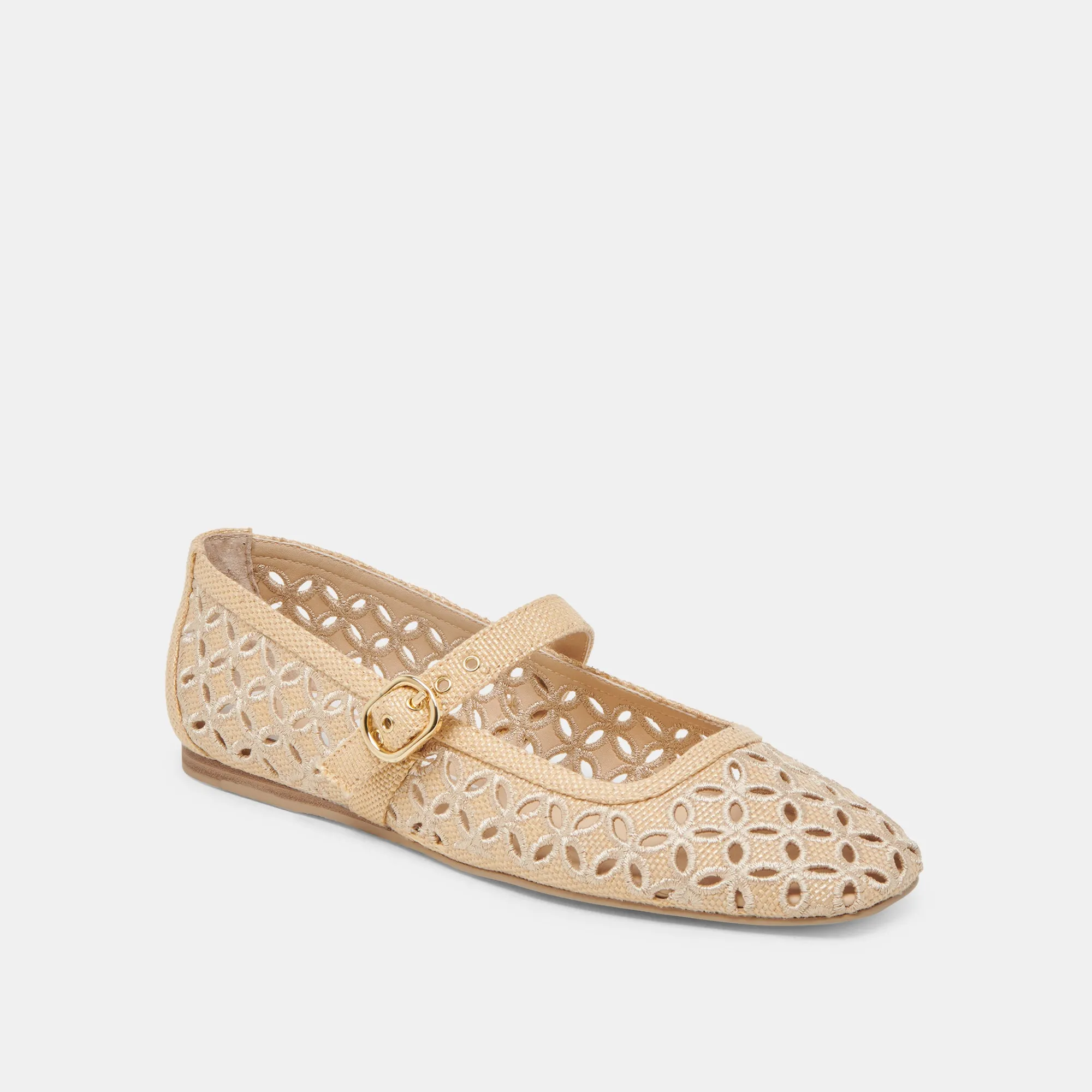 RODNI EYELET PERF BALLET FLATS LT NATURAL WOVEN RAFFIA