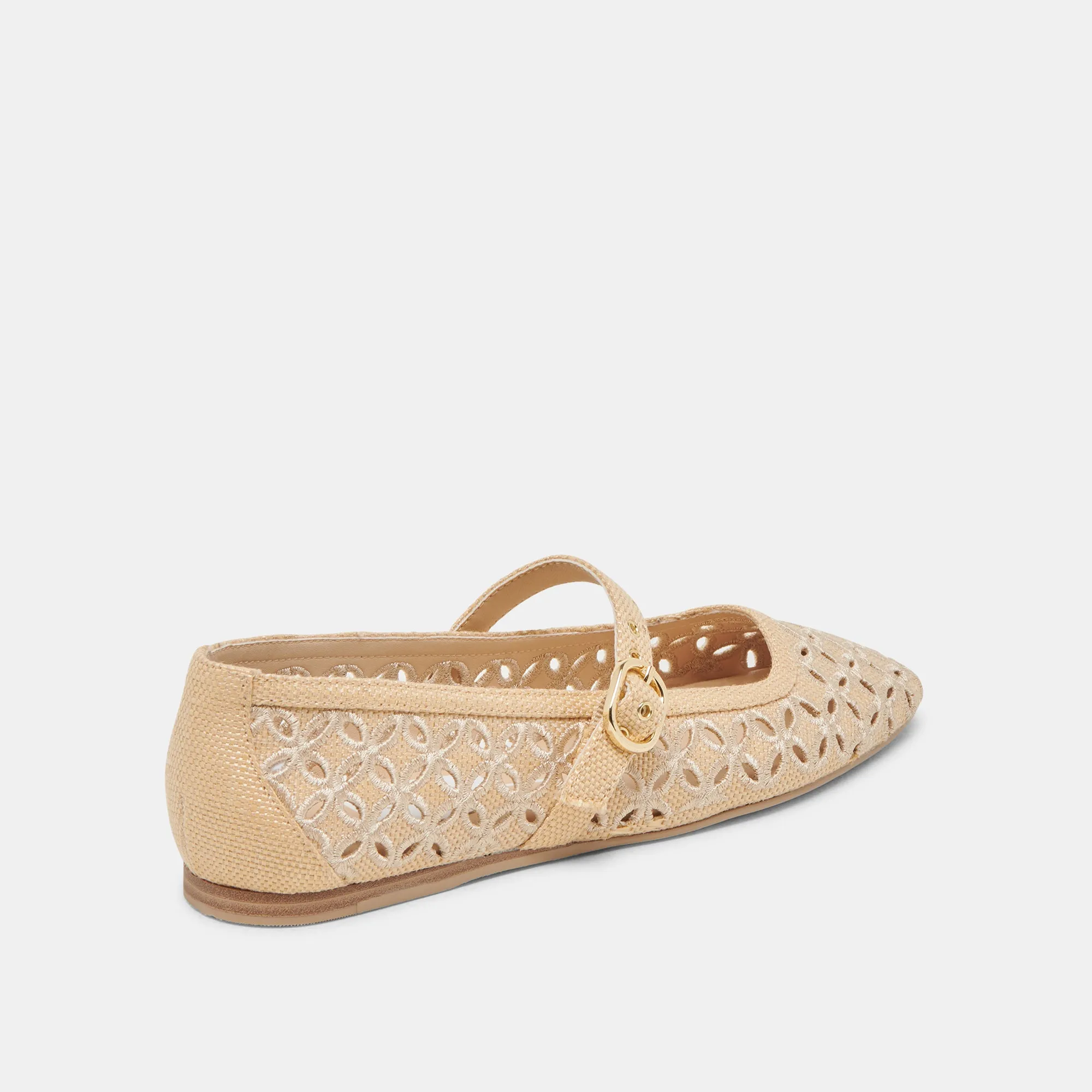 RODNI EYELET PERF BALLET FLATS LT NATURAL WOVEN RAFFIA