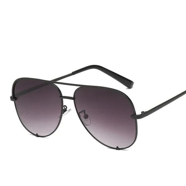 Silver Mirror Black Gradient Pilot Metal Sunglasses for Women