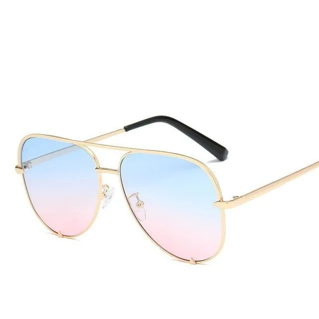 Silver Mirror Black Gradient Pilot Metal Sunglasses for Women