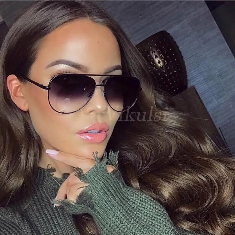 Silver Mirror Black Gradient Pilot Metal Sunglasses for Women