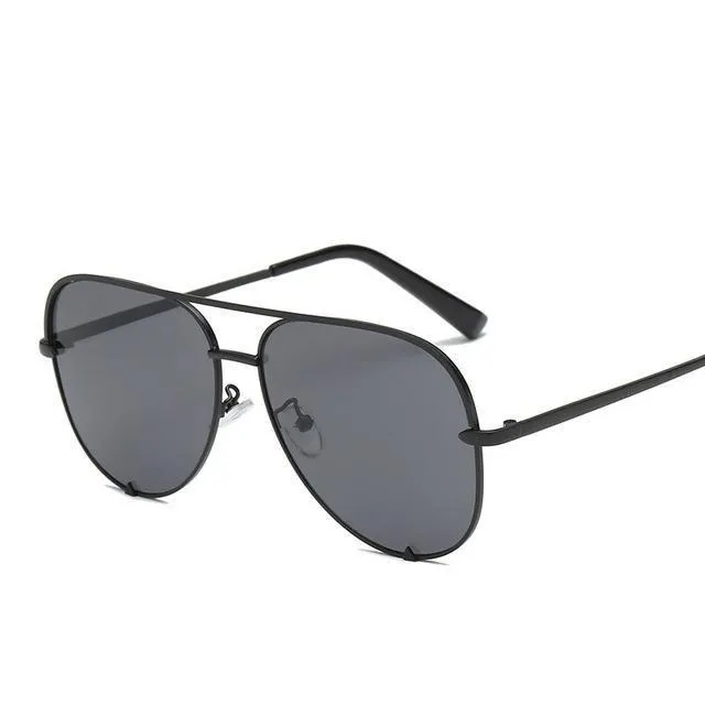 Silver Mirror Black Gradient Pilot Metal Sunglasses for Women