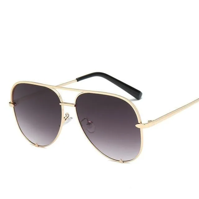 Silver Mirror Black Gradient Pilot Metal Sunglasses for Women