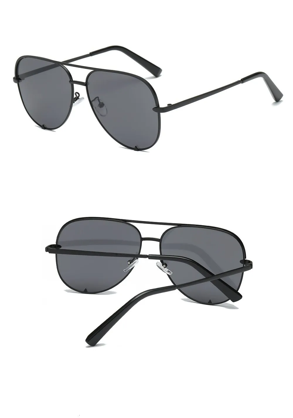 Silver Mirror Black Gradient Pilot Metal Sunglasses for Women