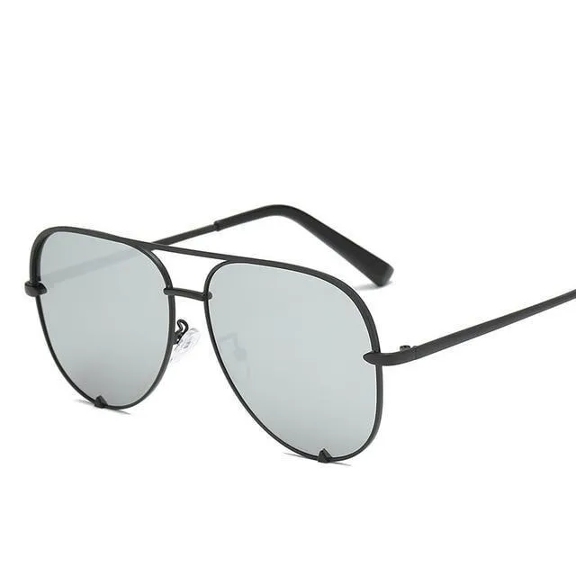 Silver Mirror Black Gradient Pilot Metal Sunglasses for Women