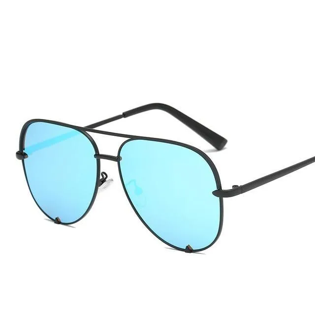 Silver Mirror Black Gradient Pilot Metal Sunglasses for Women