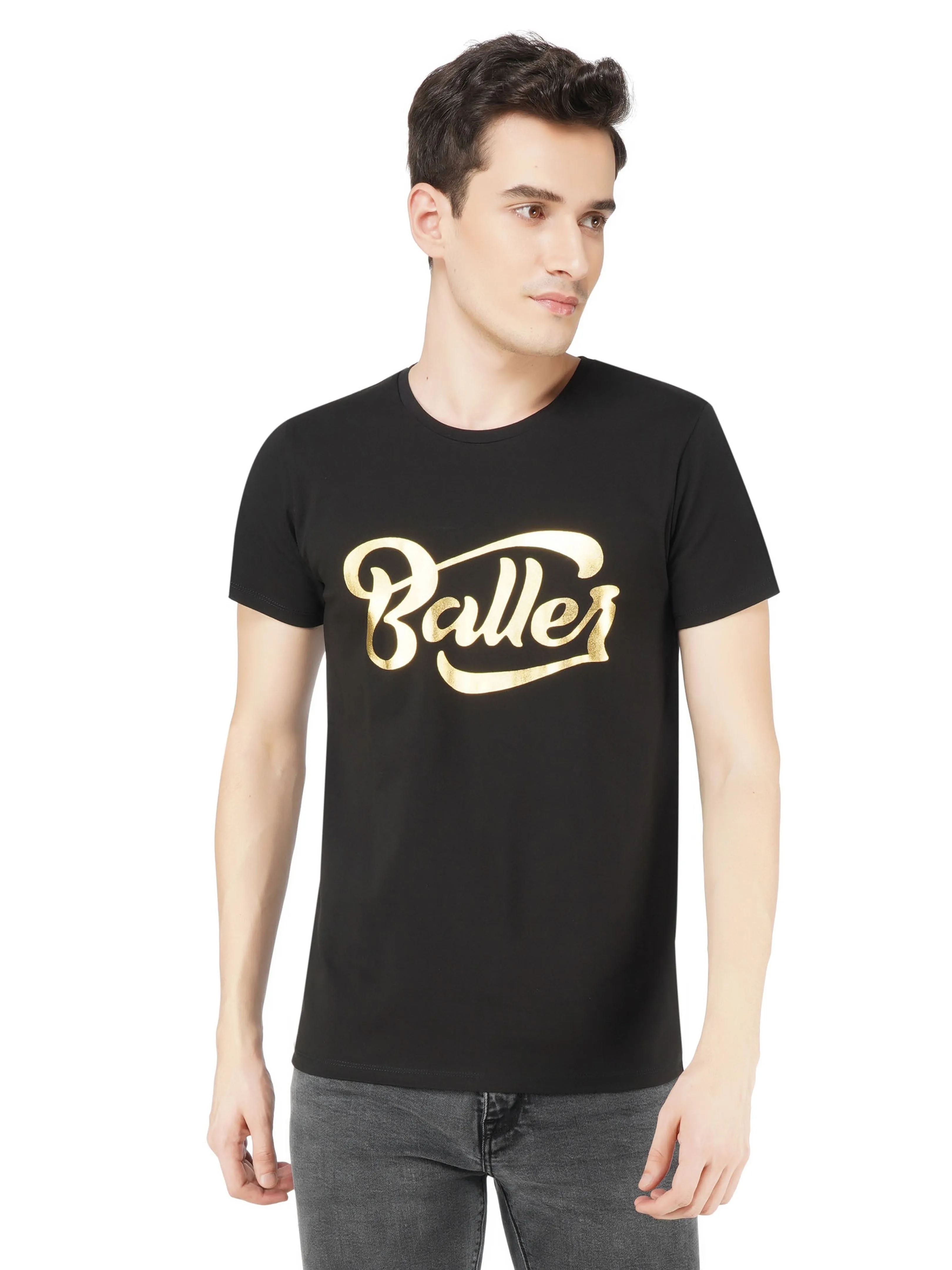 SLAY. Men's T-shirt Gold Foil Reflective Print  BALLER Edition