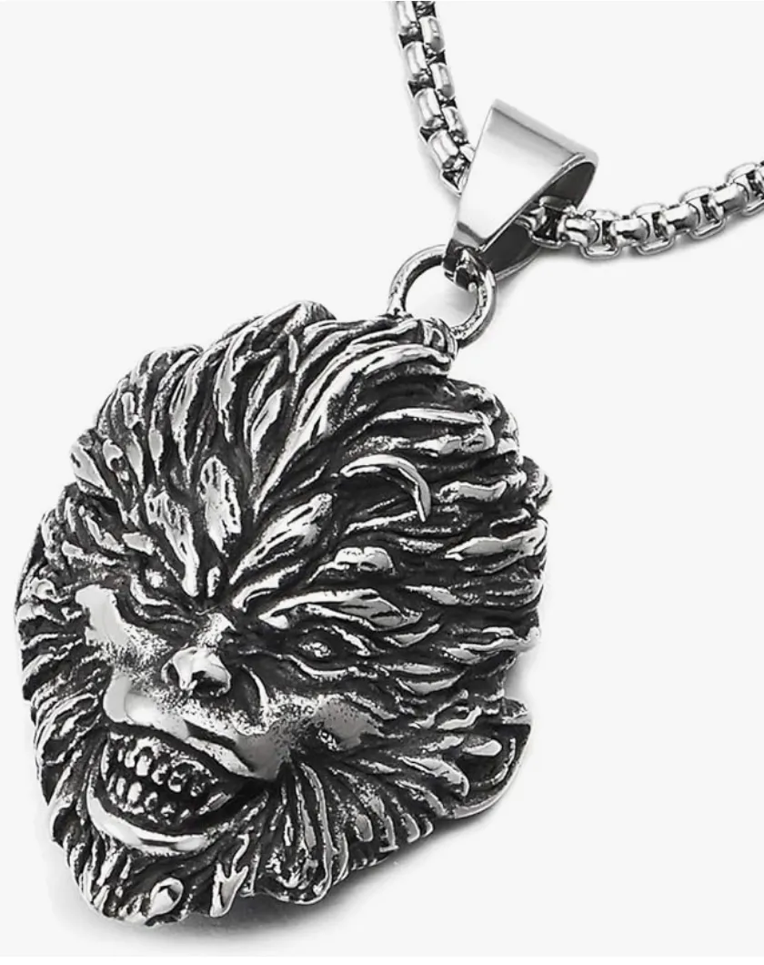 Stainless Steel Ape Face Pendant Gorilla Head Chain Monkey Jewelry 24in.