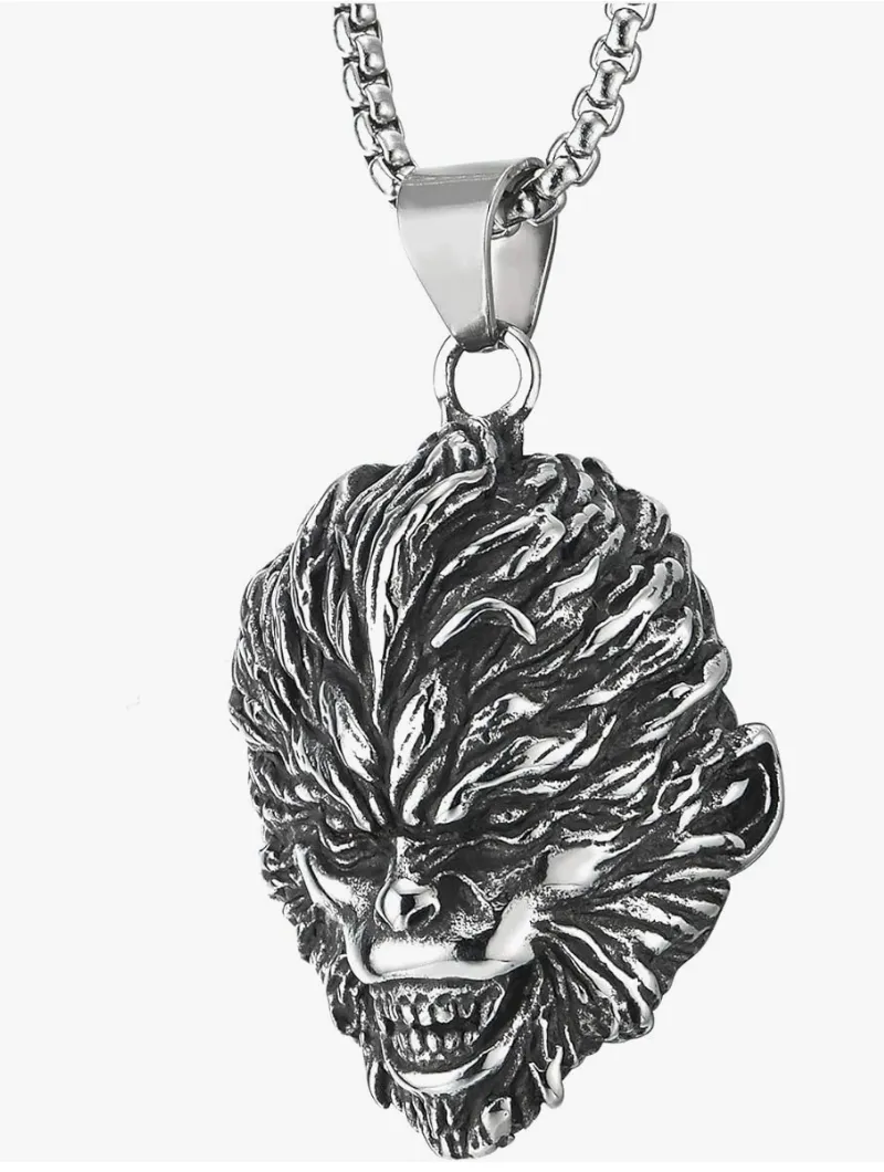 Stainless Steel Ape Face Pendant Gorilla Head Chain Monkey Jewelry 24in.