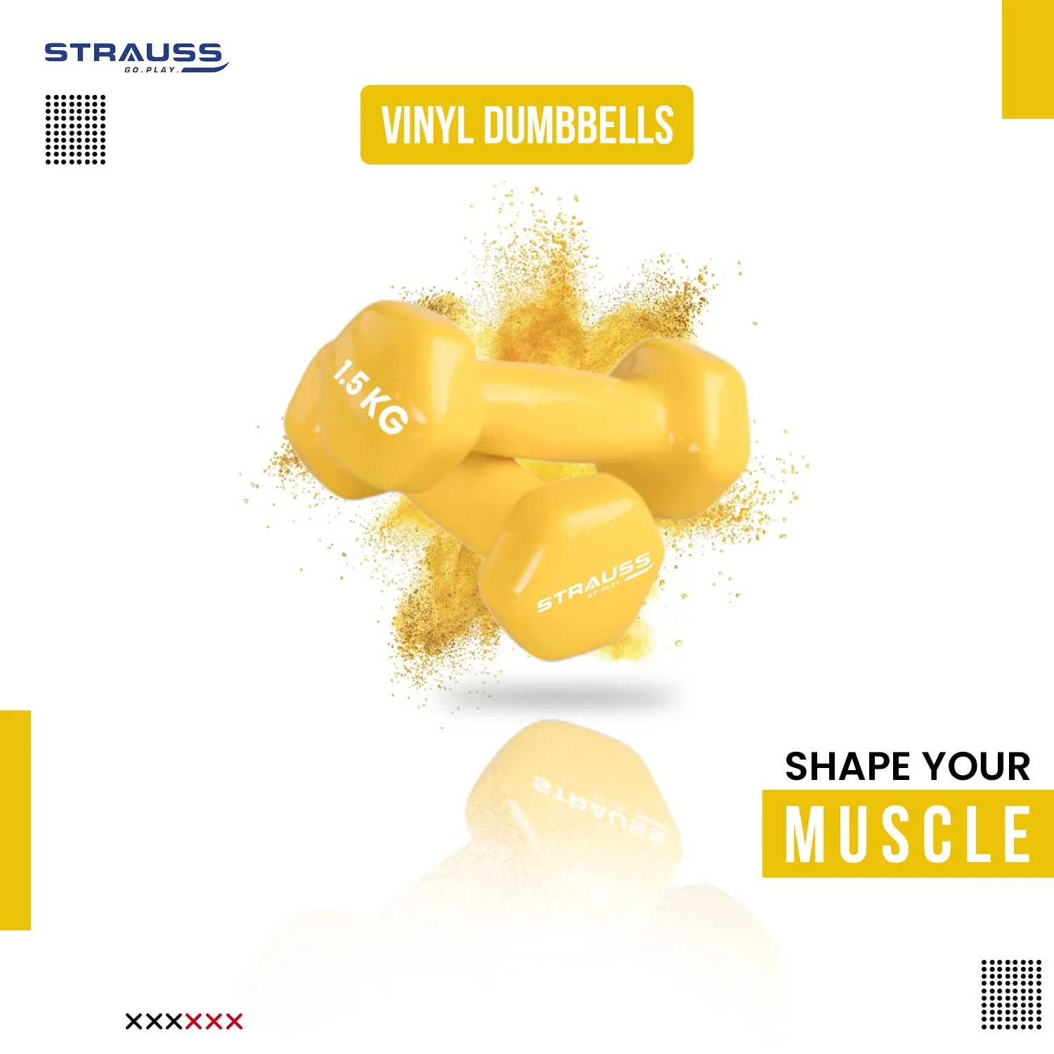 Strauss Premium Vinyl Dumbbells Weight for Men & Women | 1.5 Kg (Each) | 3 Kg (Pair) | Ideal for Home Workout, Yoga, Pilates, Gym Exercises | Non-Slip, Easy to Hold, Scratch Resistant (Yellow)