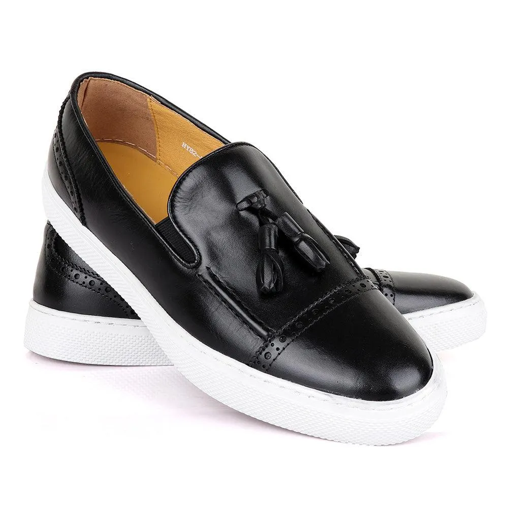 Terry Taylor Black Leather Tassel Sneaker Shoe