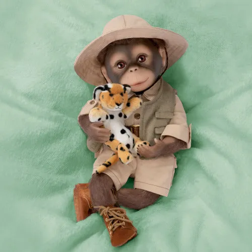 The Ashton - Drake Galleries Milo the Safari Monkey Doll Lifelike So Truly Real® Hand Applied Mohair Weighted Fully Poseable with Soft RealTouch® Vinyl Skin and Plush Leopard Stuffed Animal 16"-Inches