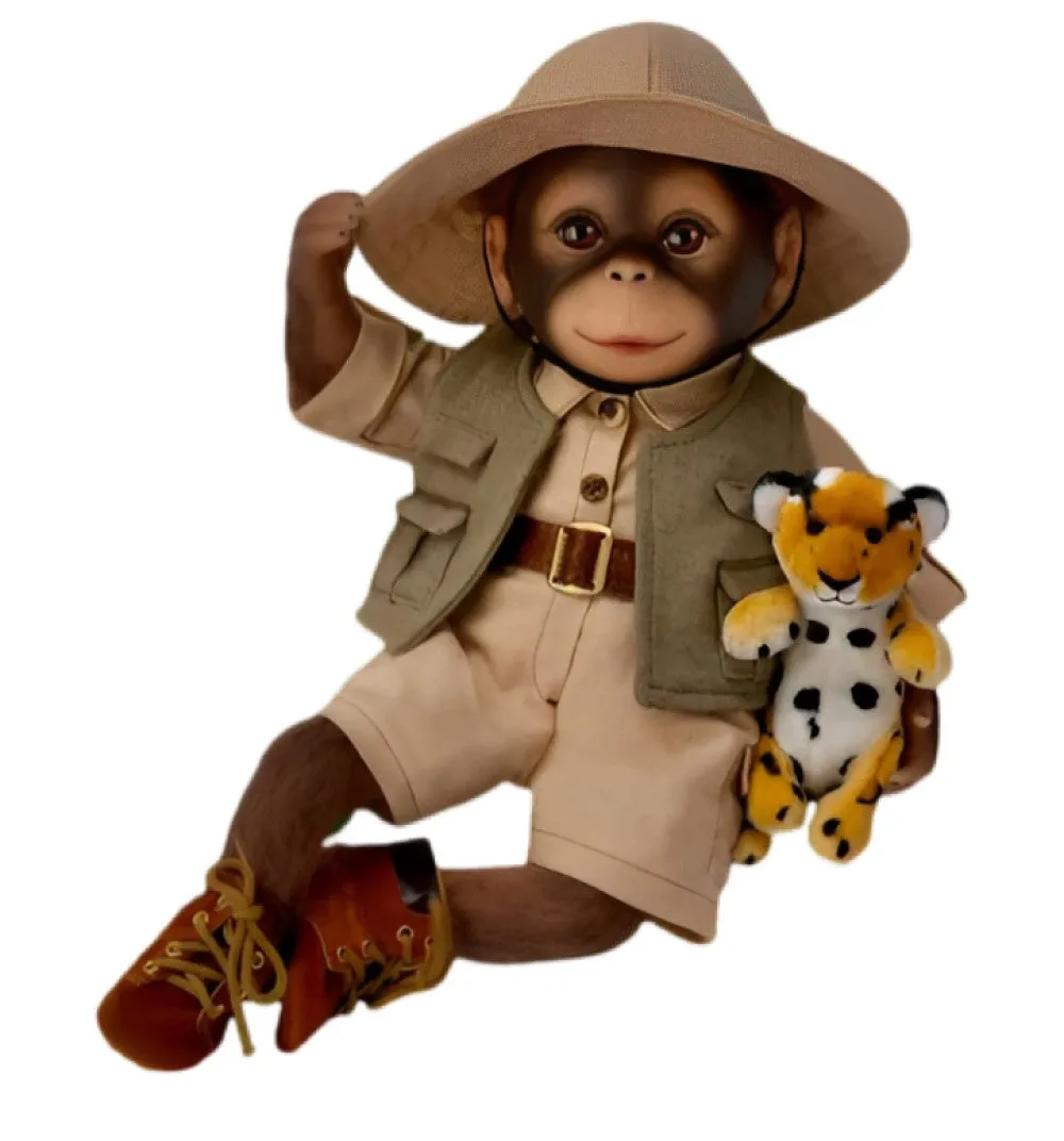 The Ashton - Drake Galleries Milo the Safari Monkey Doll Lifelike So Truly Real® Hand Applied Mohair Weighted Fully Poseable with Soft RealTouch® Vinyl Skin and Plush Leopard Stuffed Animal 16"-Inches