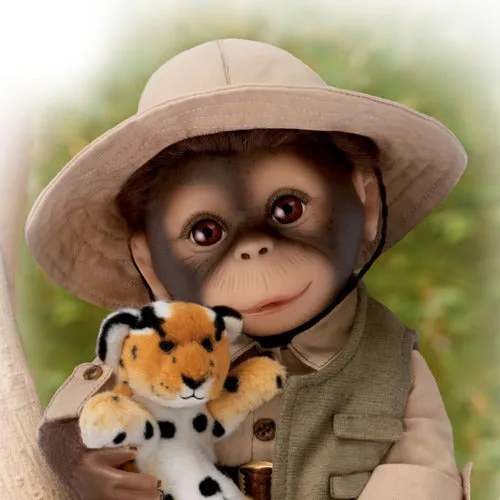 The Ashton - Drake Galleries Milo the Safari Monkey Doll Lifelike So Truly Real® Hand Applied Mohair Weighted Fully Poseable with Soft RealTouch® Vinyl Skin and Plush Leopard Stuffed Animal 16"-Inches