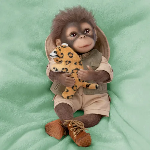 The Ashton - Drake Galleries Milo the Safari Monkey Doll Lifelike So Truly Real® Hand Applied Mohair Weighted Fully Poseable with Soft RealTouch® Vinyl Skin and Plush Leopard Stuffed Animal 16"-Inches