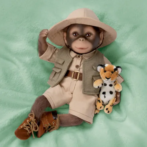 The Ashton - Drake Galleries Milo the Safari Monkey Doll Lifelike So Truly Real® Hand Applied Mohair Weighted Fully Poseable with Soft RealTouch® Vinyl Skin and Plush Leopard Stuffed Animal 16"-Inches