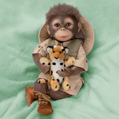 The Ashton - Drake Galleries Milo the Safari Monkey Doll Lifelike So Truly Real® Hand Applied Mohair Weighted Fully Poseable with Soft RealTouch® Vinyl Skin and Plush Leopard Stuffed Animal 16"-Inches