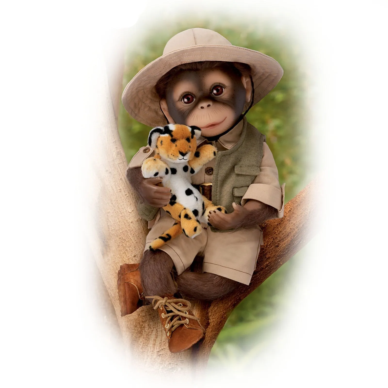 The Ashton - Drake Galleries Milo the Safari Monkey Doll Lifelike So Truly Real® Hand Applied Mohair Weighted Fully Poseable with Soft RealTouch® Vinyl Skin and Plush Leopard Stuffed Animal 16"-Inches