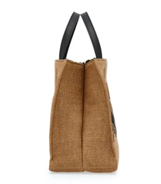 Tote Bag With Logo (S) Raffia and Calf Honey/Black