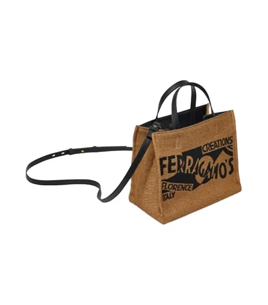 Tote Bag With Logo (S) Raffia and Calf Honey/Black