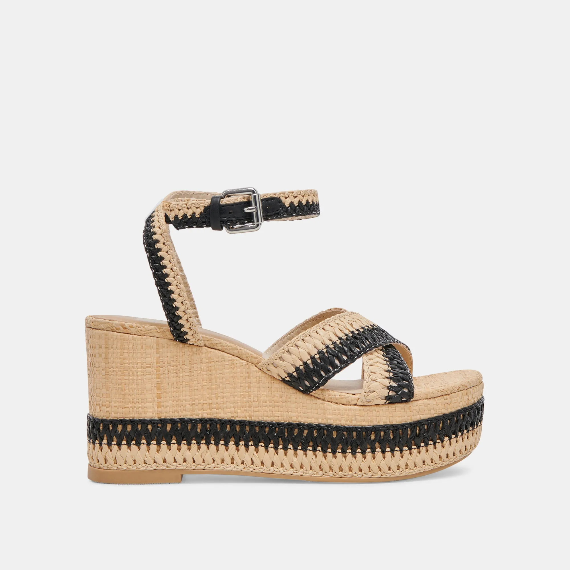 TULANE WEDGES BLACK NATURAL RAFFIA