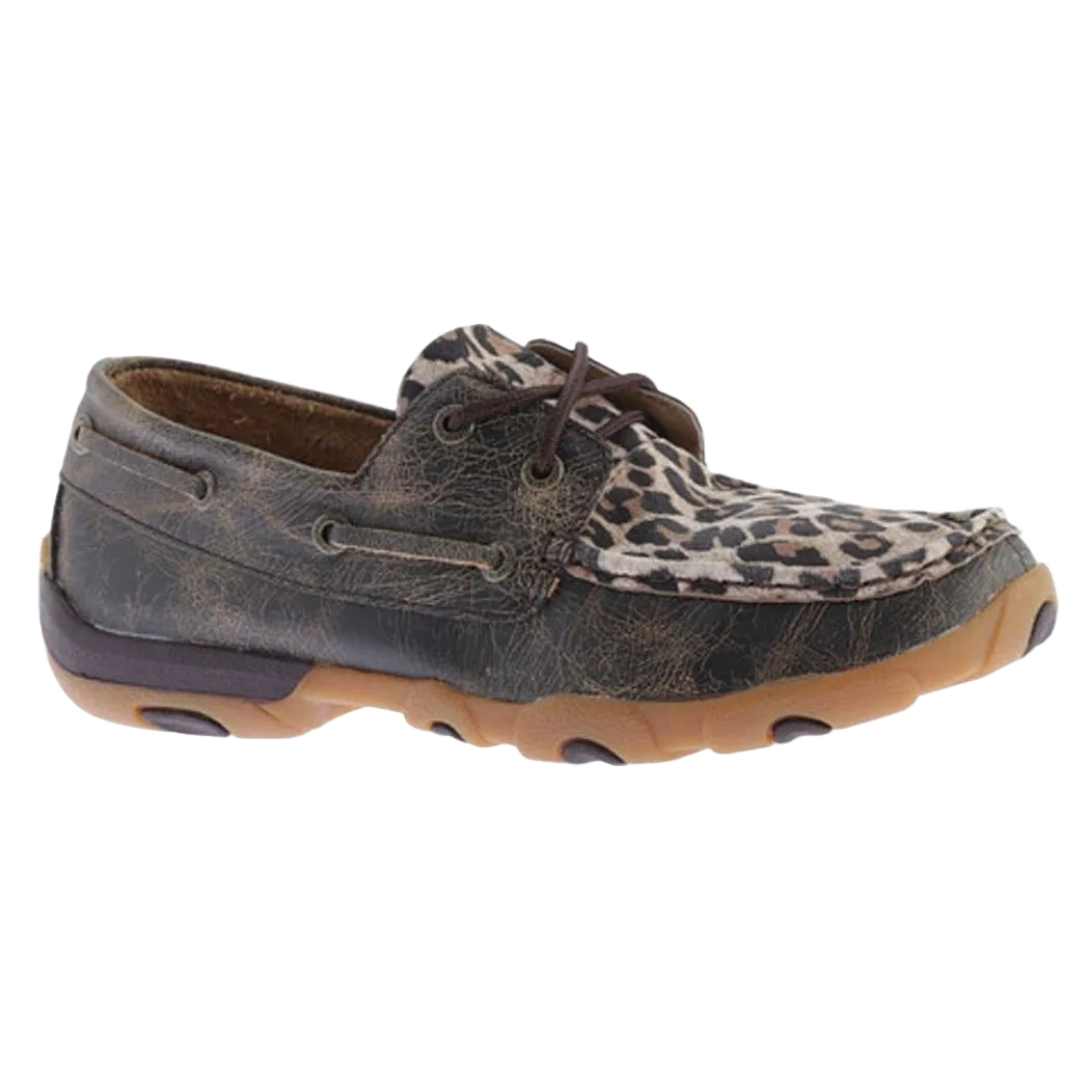 Twisted X Ladies Distressed Brown & Leopard Print Driving Mocs WDM0057